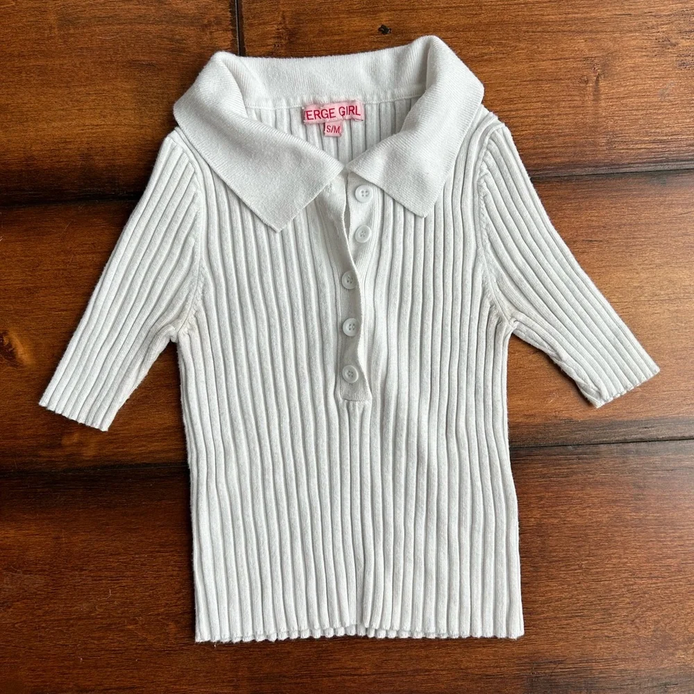 Verge Girl white collared crop top. Size S/M. - Picture 1 of 4